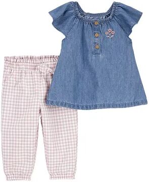 Carter's Baby Girl Carter's Chambray Top & Paper Bag Pants Set, Infant Girl's, Size: Newborn, Blue