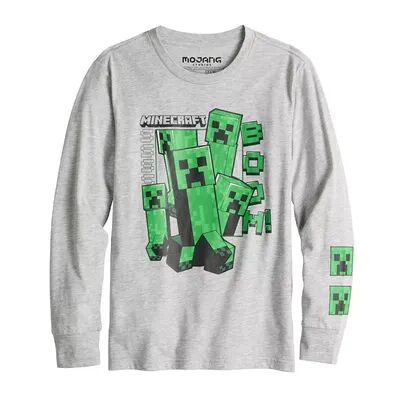 Licensed Character Boys 8-20 Minecraft Creepers Video Game Long Sleeve Graphic Tee, Boy's, Size: Small, Light Grey