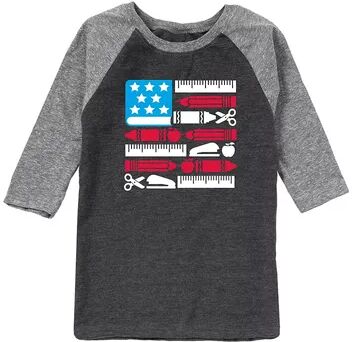 Licensed Character Boys 8-20 School Supplies Americana Raglan Graphic Tee, Boy's, Size: Small, Grey