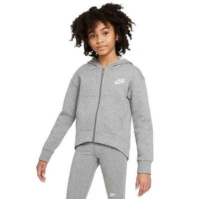 Nike Girls 7-16 Nike Fleece Full-Zip Hoodie, Girl's, Size: Medium, Grey