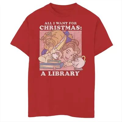 Disney Boys 8-20 Disney Beauty And The Beast Christmas Poster Graphic Tee, Boy's, Size: XS, Red