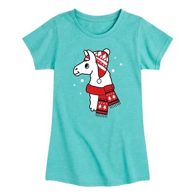 Licensed Character Girls 7-16 Llama Wearing Winter Clothes Tee, Girl's, Size: Large (10/12), Turquoise/Blue