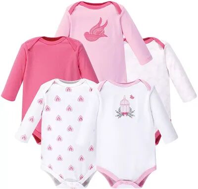 Hudson Baby Infant Girl Cotton Long-Sleeve Bodysuits 5pk, Bird Cage, Infant Girl's, Size: 18-24MONTH, Med Pink