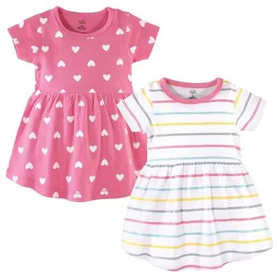 Hudson Baby Infant and Toddler Girl Cotton Short-Sleeve Dresses 2pk, Candy Stripes, Toddler Girl's, Size: 0-3 Months, Med Pink
