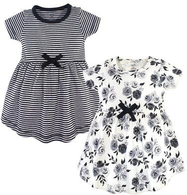 Touched by Nature Baby and Toddler Girl Organic Cotton Short-Sleeve Dresses 2pk, Black Floral, Toddler Girl's, Size: 0-3 Months, Grey