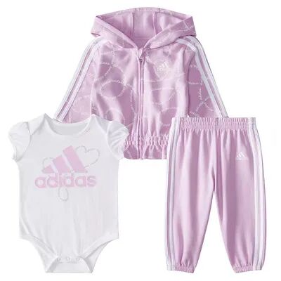 adidas Baby Girl adidas 3-Piece Fleece Set, Girl's, Size: 6 Months, Lt Purple