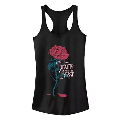 Disney Juniors' Disney's Beauty and the Beast Logo Rose Racerback Tank Top, Girl's, Size: XL, Black