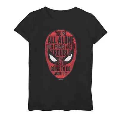Licensed Character Girls 7-16 Marvel Spider-Man Far From Home Mask Quote Fill Tee, Girl's, Size: Large, Black