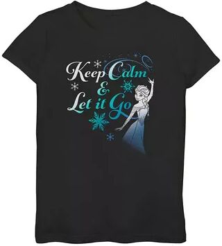 Licensed Character Disney's Frozen 2 Elsa Girls 6-16 Keep Calm & Let It Go Top, Girl's, Size: Large, Black