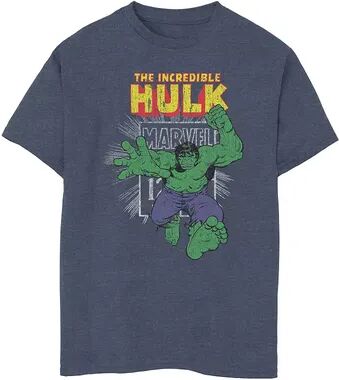 Licensed Character Boys 8-20 Marvel The Incredible Hulk Retro Comic Book Stamp Logo Graphic Tee, Boy's, Size: Medium, Blue