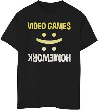 Unbranded Boys 8-20 Video Games Homework Sad Happy Graphic Tee, Boy's, Size: Medium, Black