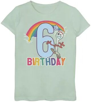 Disney / Pixar Toy Story 4 Girls 7-16 Forky 6th Rainbow Birthday Graphic Tee, Girl's, Size: Small, Green