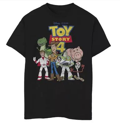 Disney / Pixar Toy Story 4 Boys 8-20 New Group Shot Movie Logo Poster Graphic Tee, Boy's, Size: Large, Black