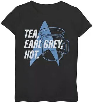 Licensed Character Girls 7-16 Star Trek Next Generation Tea Earl Grey Graphic Tee, Girl's, Size: Large, Black