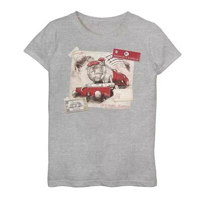 Harry Potter Girls 7-16 Harry Potter Hogwarts Express Post Card Graphic Tee, Girl's, Size: XL, Grey
