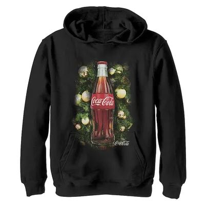 Licensed Character Boys 8-20 Coca-Cola Holiday Christmas Bottle Ornament Graphic Fleece Hoodie, Boy's, Size: Large, Black