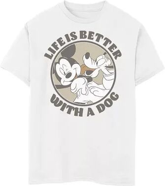 Disney s Mickey And Friends Boys 8-20 Life Is Better With A Dog Tee, Boy's, Size: Small, White