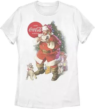 Licensed Character Juniors' Coca-Cola Santa Claus Christmas Logo Graphic Tee, Girl's, Size: XXL, White