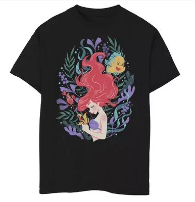 Disney s The Little Mermaid Boys 8-20 Ariel Flounder And Sebastian Graphic Tee, Boy's, Size: Large, Black