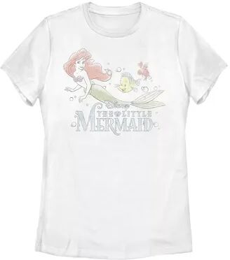 Licensed Character Disney's The Little Mermaid Juniors' Line Art Water Color Portrait Tee, Girl's, Size: Large, White