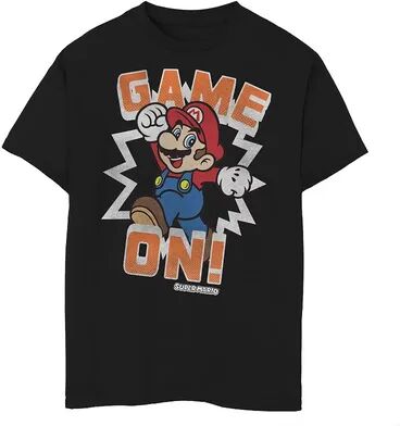 Licensed Character Boys 8-20 Nintendo Super Mario Game On Spotted Text Graphic Tee, Boy's, Size: XL, Black