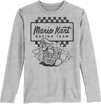 Licensed Character Boys 8-20 Nintendo Mario Kart Racing Team Outlined Mario Drift Fleece Long-Sleeve Graphic Tee, Boy's, Size: Small, Grey