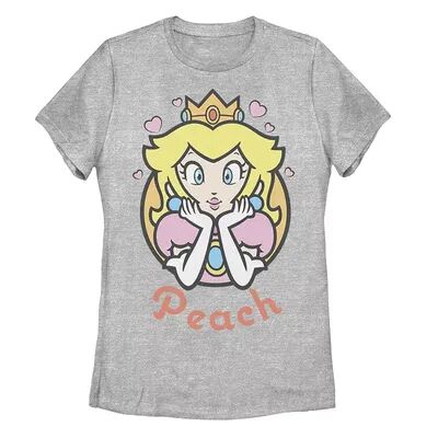 Licensed Character Juniors' Nintendo Super Mario Princess Peach Graphic Tee, Girl's, Size: Medium, Grey