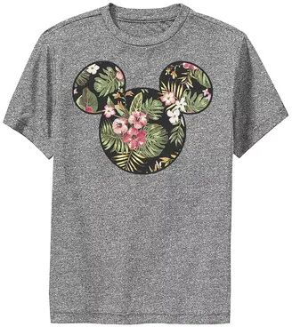 Disney s Mickey Mouse & Friends Boys 8-20 Mickey Mouse Tropical Fill Performance Graphic Tee, Boy's, Size: Large, Grey