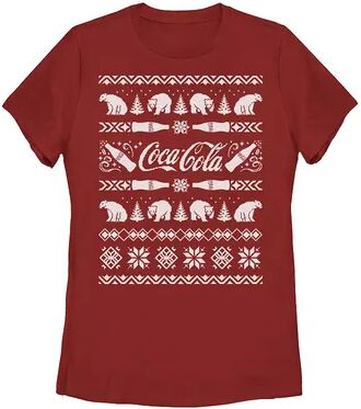 Licensed Character Juniors' Coca-Cola Ugly Sweater Polar Bear Bottles Tee, Girl's, Size: Small, Red