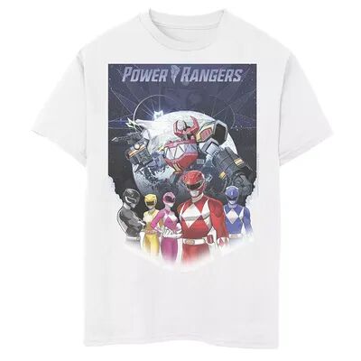Licensed Character Boys 8-20 Power Rangers Fade Portrait Megazord Poster Graphic Tee, Boy's, Size: Medium, White