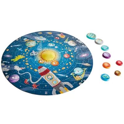 Hape Kids 23 Inch Round 102 Piece Solar System Puzzle Toy with Astronomy Poster, Brt Blue