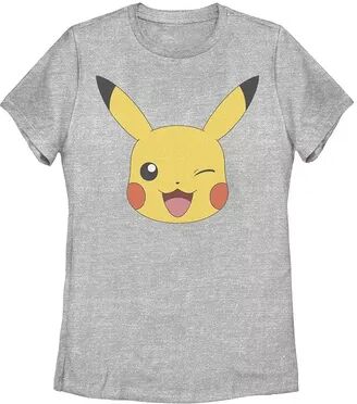 Licensed Character Juniors' Pokémon Pikachu Big Face Graphic Tee, Girl's, Size: Large, Med Grey