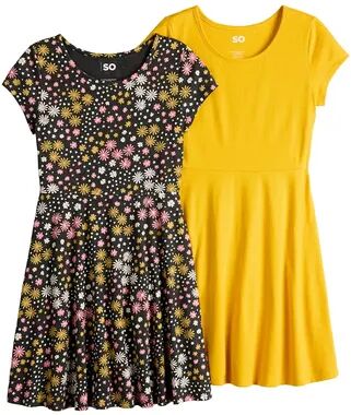 SO Girls 6-20 SO 2-Pack Skater Dresses in Regular & Plus, Girl's, Size: Medium (8), Black