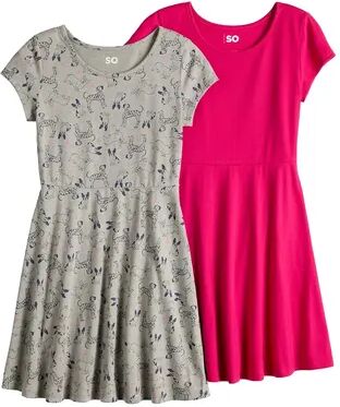 SO Girls 6-20 SO 2-Pack Skater Dresses in Regular & Plus, Girl's, Size: XS (6/6X), Med Grey