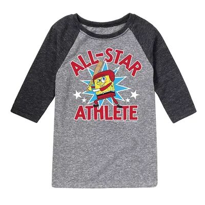 Nickelodeon Boys 8-20 Spongebob All Star Athlete Raglan Graphic Tee, Boy's, Size: Medium, Grey