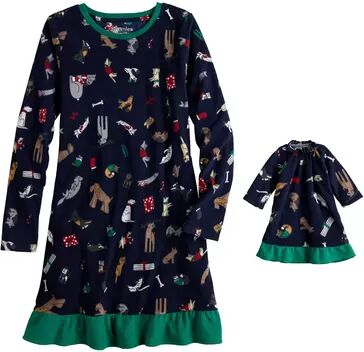 Jammies For Your Families Girls 4-16 Jammies For Your Families Happy Howlidays Nightgown & Doll Gown Pajama Set, Girl's, Size: XS (6/6X), Blue