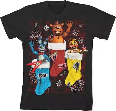 Licensed Character Boys 8-20 Five Nights at Freddy's Christmas Stockings Graphic Tee, Boy's, Size: Medium, Black