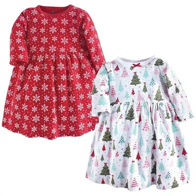 Hudson Baby Infant and Toddler Girl Long-Sleeve Cotton Dresses 2pk, Sparkle Trees, Toddler Girl's, Size: 3-6 Months, Brt Red