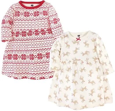 Hudson Baby Infant and Toddler Girl Long-Sleeve Cotton Dresses 2pk, Reindeer, Toddler Girl's, Size: 4T, Brt Red