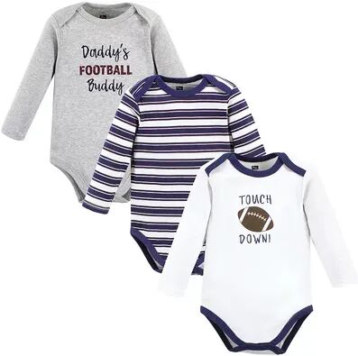 Hudson Baby Infant Boy Cotton Long-Sleeve Bodysuits, Football Buddy 3-Pack, Infant Boy's, Size: 9-12Months, White