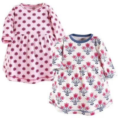 Touched by Nature Baby and Toddler Girl Organic Cotton Long-Sleeve Dresses 2pk, Abstract Flower, Toddler Girl's, Size: 3-6 Months, Med Pink