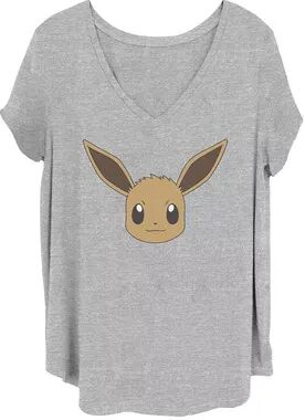 Licensed Character Juniors' Plus Size Pokémon Eevee Face Graphic Tee, Girl's, Size: 1XL, Dark Grey