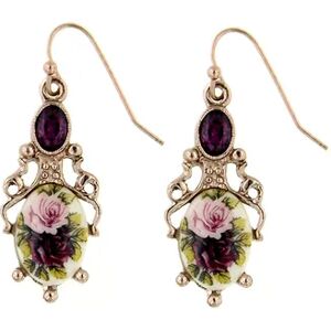 1928 Gold Tone Simulated Crystal Floral Drop Earrings, Women's, Multicolor