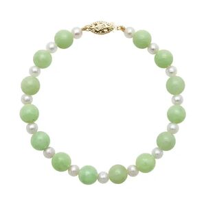 Pearl 14k Gold Jade and Freshwater Cultured Pearl Bracelet, Women's, Size: 7.50, Green