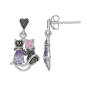 Tori Hill Sterling Silver Cubic Zirconia & Marcasite Cat Drop Earrings, Women's, Purple