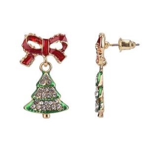 Celebrate Together Green and Red Enamel Bow and Christmas Tree Nickel Free Earrings, Women's, Multicolor