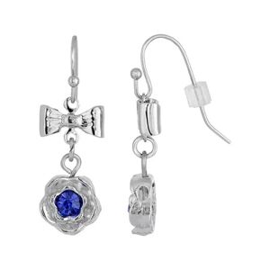 1928 Silver Tone Blue Simulated Crystal Floral Drop Earrings, Women's
