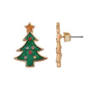Celebrate Together Gold Tone Christmas Tree Nickel Free Statement Earrings, Women's
