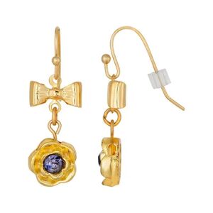1928 Gold Tone Purple Simulated Crystal Floral Drop Earrings, Women's