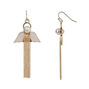 Celebrate Together Holiday Angel Wing and Chain Tassel Earrings with Pearl Accent, Women's, Silver